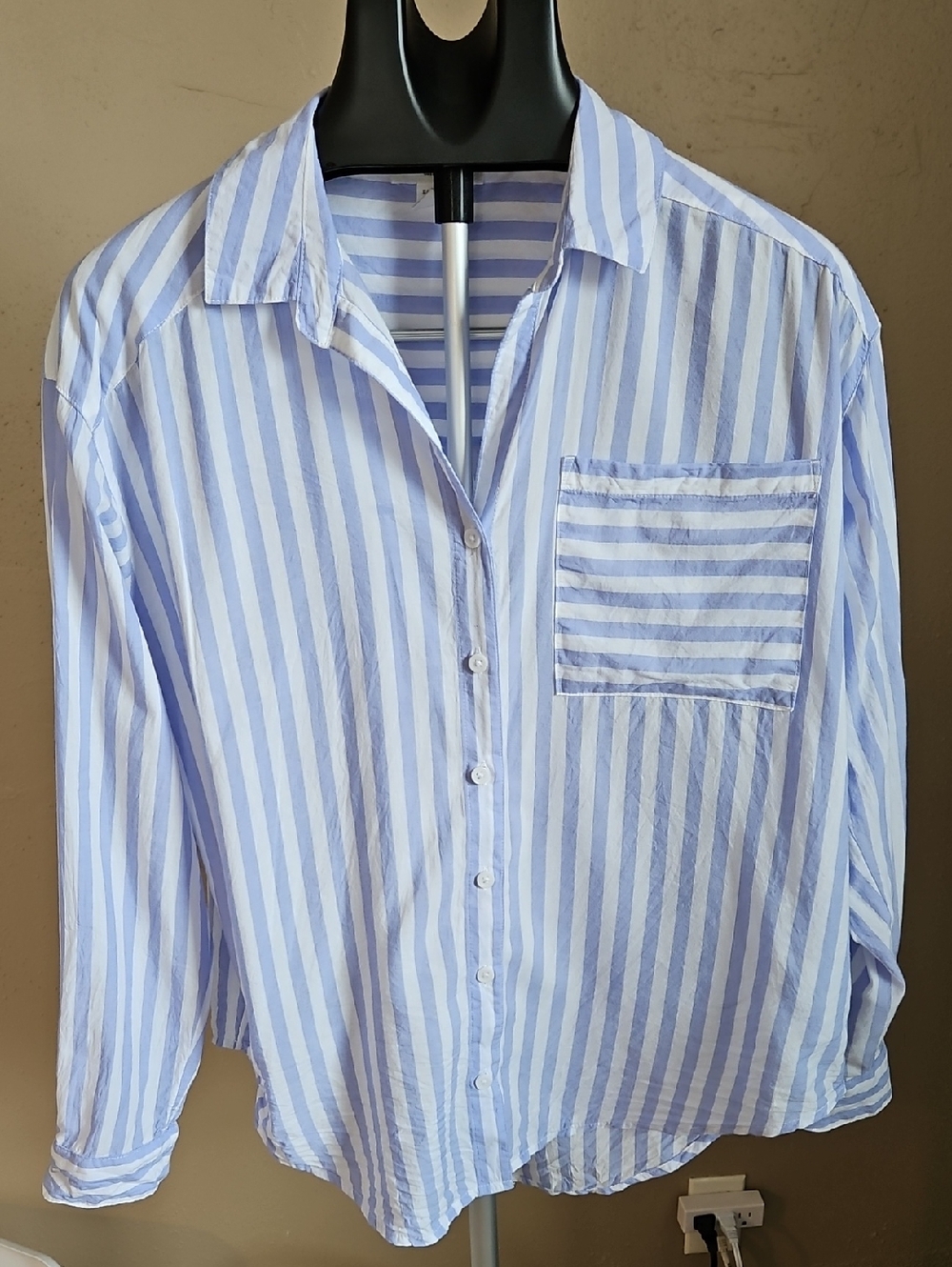 Women's Light Blue & White Striped Button-Up Shirt
